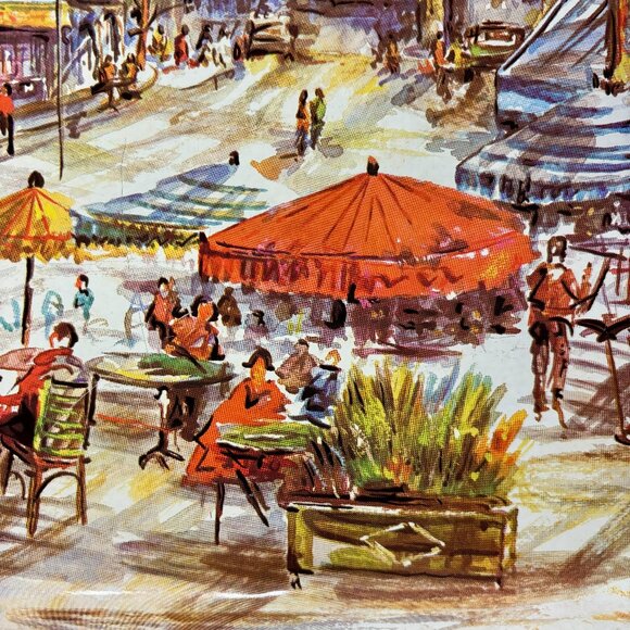 Vintage Daher Decorative Ware Tin Tray - French Cafe Scene 13.5 inch square - Picture 5 of 10